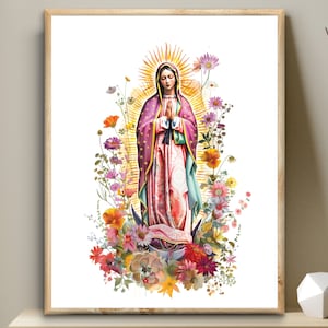Our Lady of Guadalupe, Blessed Virgin Art, Bible digital art, watercolor illustration Mother Mary printable wall art, Christian modern decor