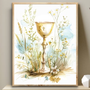 Catechist gift, Sacred Chalice, Modern Digital Wall Art, Bible Digital Print, Eucharist, Communion gift, Holy Communion cup printable, Jesus