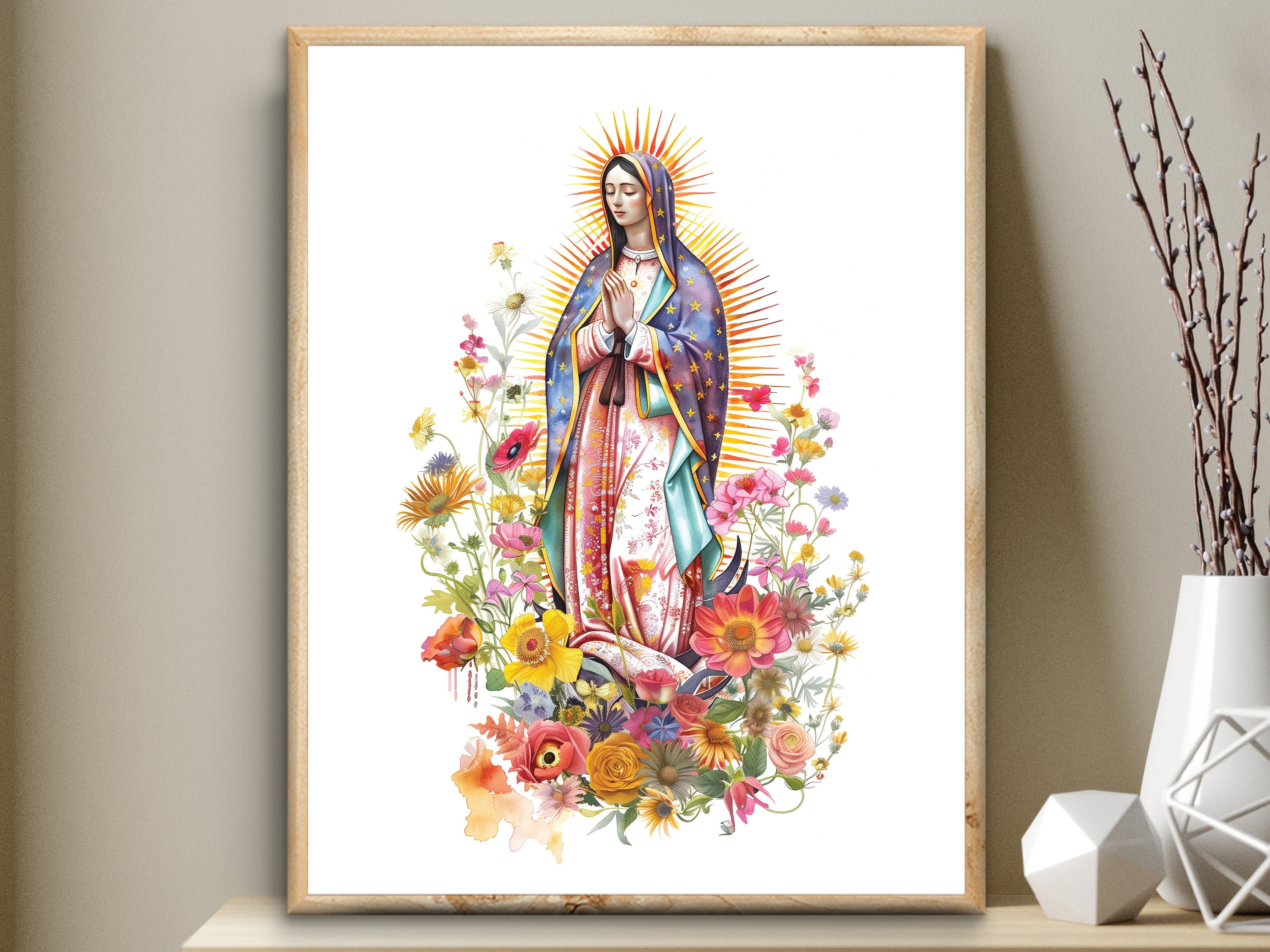 Tableau La Vierge De Guadalupe – Art Mural Religieux, Style Moderne, Prêt à Accrocher