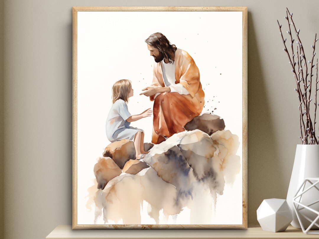Jesus Christ With a Boy Child Printable, Bible Digital Print, Follow Me ...