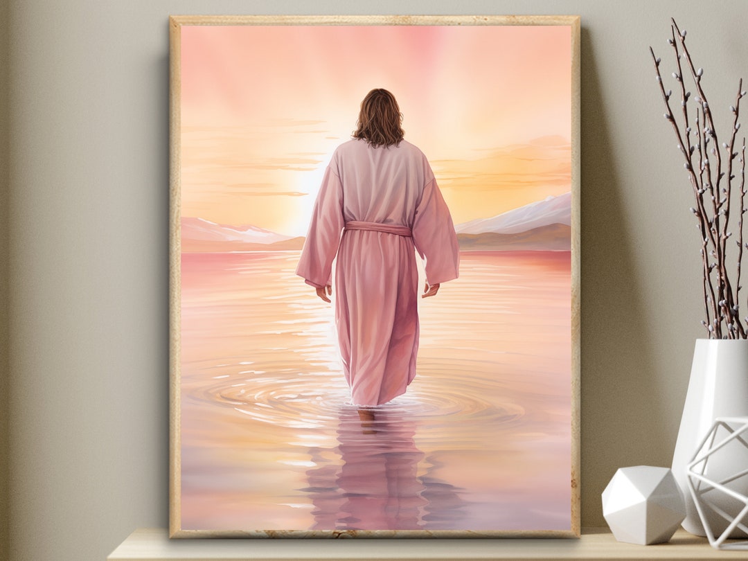 Jesus Walking on Water Watercolor Painting, Digital Printable Art ...