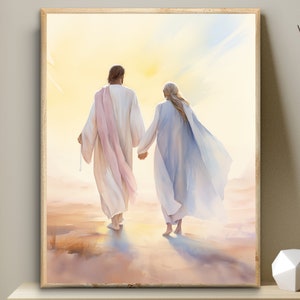 Jesus with a senior lady, old woman, Jesus art DIGITAL PRINT, remembrance wall art, loss of wife mother grandmother, memorial print, LDS art