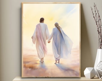 Jesus and Senior Lady Art Print, Remembrance Memorial (Digital Print)