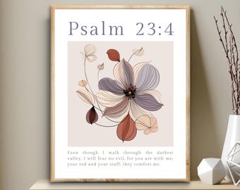 Psalm 23:4 Floral Bible Verse Print (Digital Download)