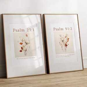 Earthy tones Psalm 91 Psalm 51, Set of 2 Christian Prints, Modern Christian Decor, Christian Floral Scripture Printable, Bible Digital Print