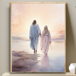 Walking with Jesus, Jesus with a young woman printable, Bible Digital Print, Wall Art, LDS missionary gift, LDS YW, Christian gift for woman