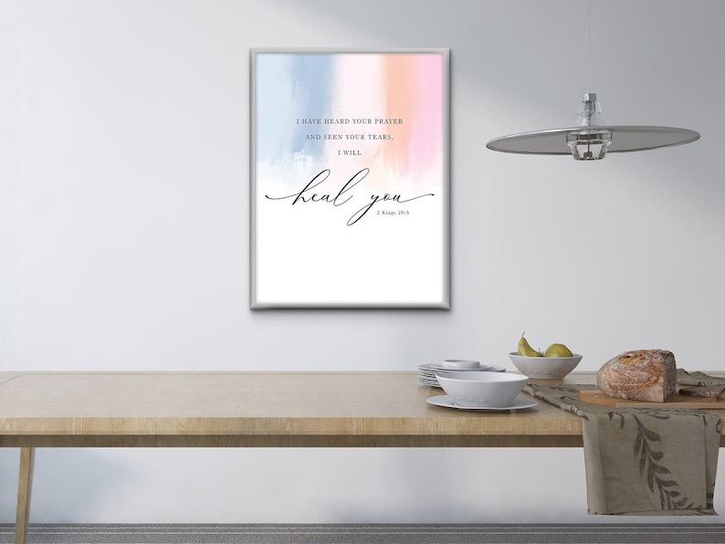 Jesus miracle, heal, 2 Kings 20:5, Bible Digital Art print, Jesus Art, Modern Christian decor, watercolor bible verse printable