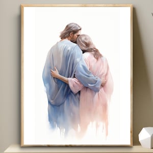 Jesus with a lady, senior woman, Jesus art DIGITAL PRINT, remembrance wall art, loss of wife mother, memorial print, LDS art. faith gift