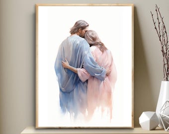 Jesus Christ and Woman Art Print, Remembrance Memorial (Digital Print)