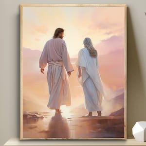 Jesus with a senior lady, old woman, Jesus art DIGITAL PRINT, remembrance wall art, loss of wife mother grandmother, memorial print, LDS art