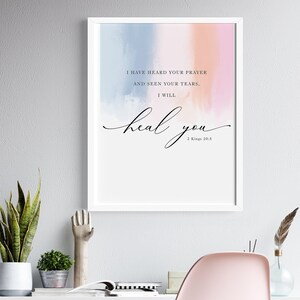 Jesus miracle, heal, 2 Kings 20:5, Bible Digital Art print, Jesus Art, Modern Christian decor, watercolor bible verse printable