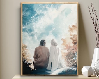 Jesus and Old Woman in Heaven Art Print: Remembrance Wall Art (Digital Download)