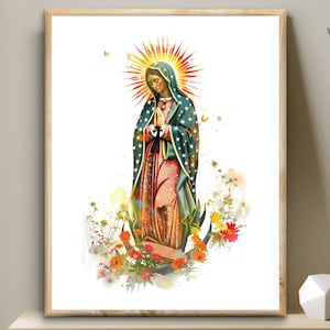 Our Lady of Guadalupe, Blessed Virgin Art, Bible digital art, watercolor illustration Mother Mary printable wall art, Christian modern decor