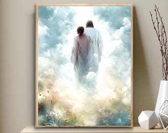 Jesus and Woman in Heaven Art Print: Remembrance Wall Decor (Digital Download)