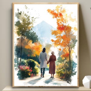 Jesus with a senior woman, transitioning art printable, Bible Digital Print, remembrance Wall Art, loss of wife, mother grandmother, LDS art