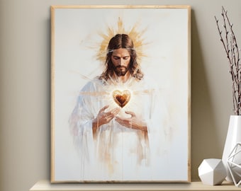 Sacred Heart of Jesus, The Saviour Heart, Bible Digital Print, Printable Watercolor, Christian Art, LDS wall art, Jesus modern art DOWNLOAD