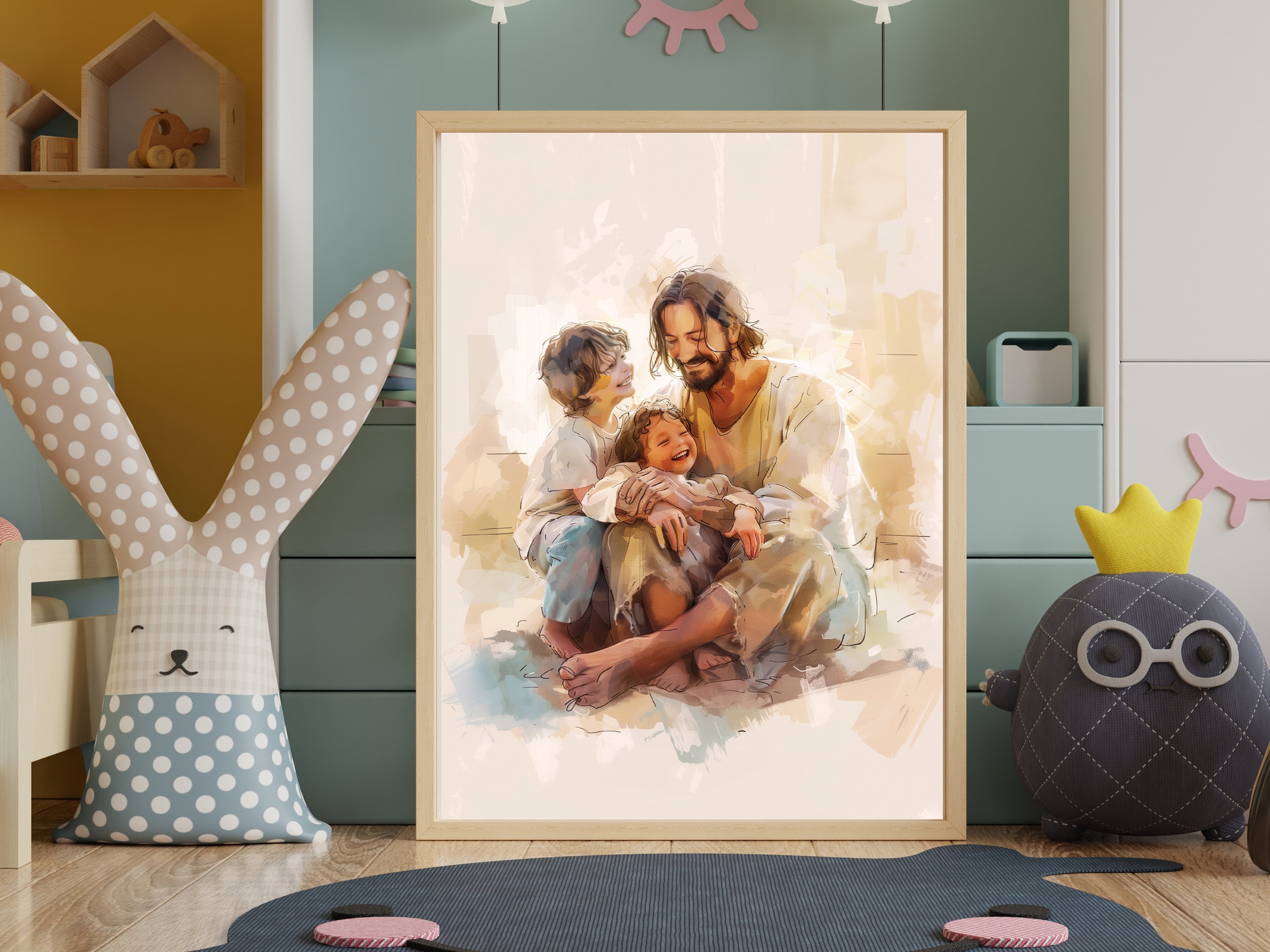 Stampa D'Arte 8x10 - Ges&ugrave; Abbraccia L'uomo In Cielo "Welcome Home" - Pronta Da Incorniciare