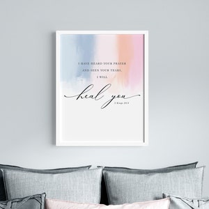 Jesus miracle, heal, 2 Kings 20:5, Bible Digital Art print, Jesus Art, Modern Christian decor, watercolor bible verse printable