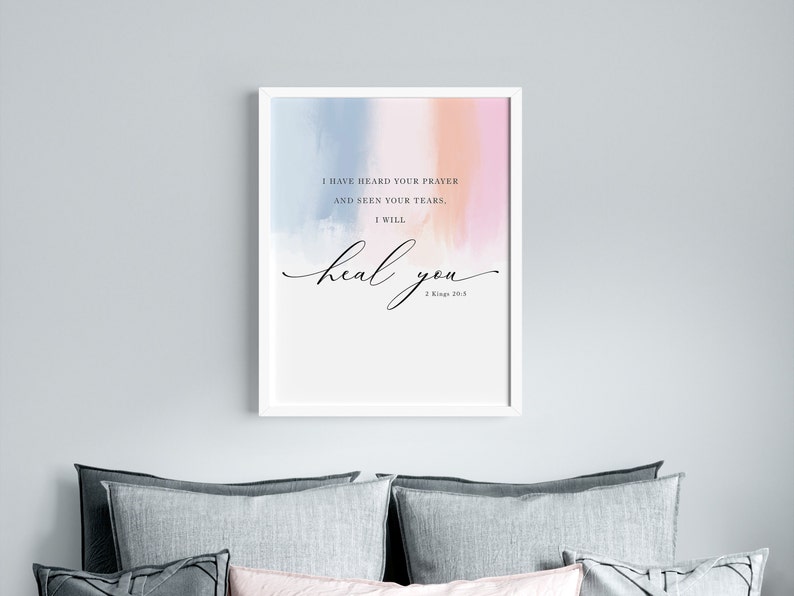 Jesus miracle, heal, 2 Kings 20:5, Bible Digital Art print, Jesus Art, Modern Christian decor, watercolor bible verse printable