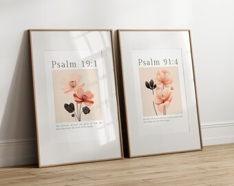 Salmo rosa 91 Salmo 19 Conjunto de 2 cristianos, decoración cristiana moderna, Escritura floral cristiana imprimible, impresión digital bíblica, regalo para ella