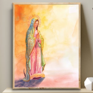 Our Lady of Guadalupe, Blessed Virgin Art, Bible digital art, Mother Mary printable wall art, Christian modern decor, watercolor, Marian art