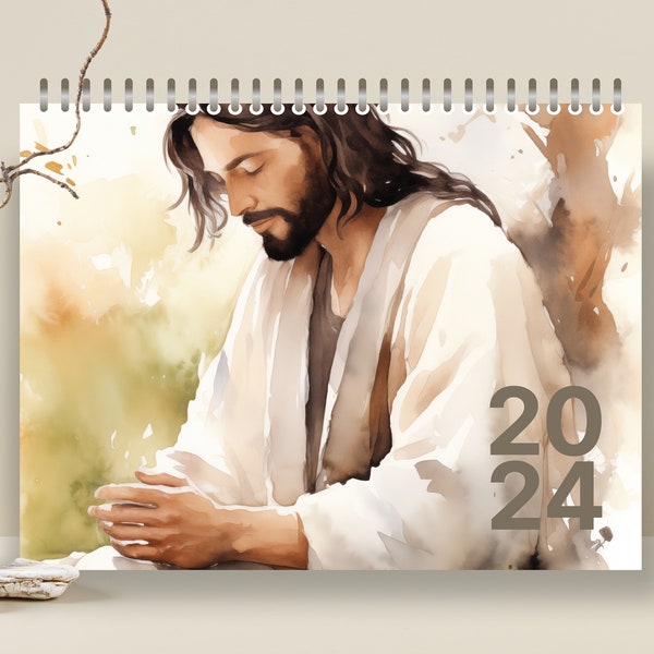 2024 Christian wall Calendar printable, Instant Download, Jesus Prints and Devotional calendar, Bible art, Faith gift, Biblical Inspiration