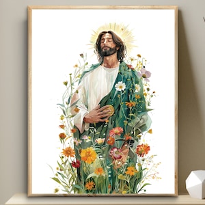 Heiliger Jude Thaddäus, Schutzpatron der Lost Cases & Desperate Cases, Bibel digitale Kunst, Wildblumen Illustration druckbare religiöse Wandkunst