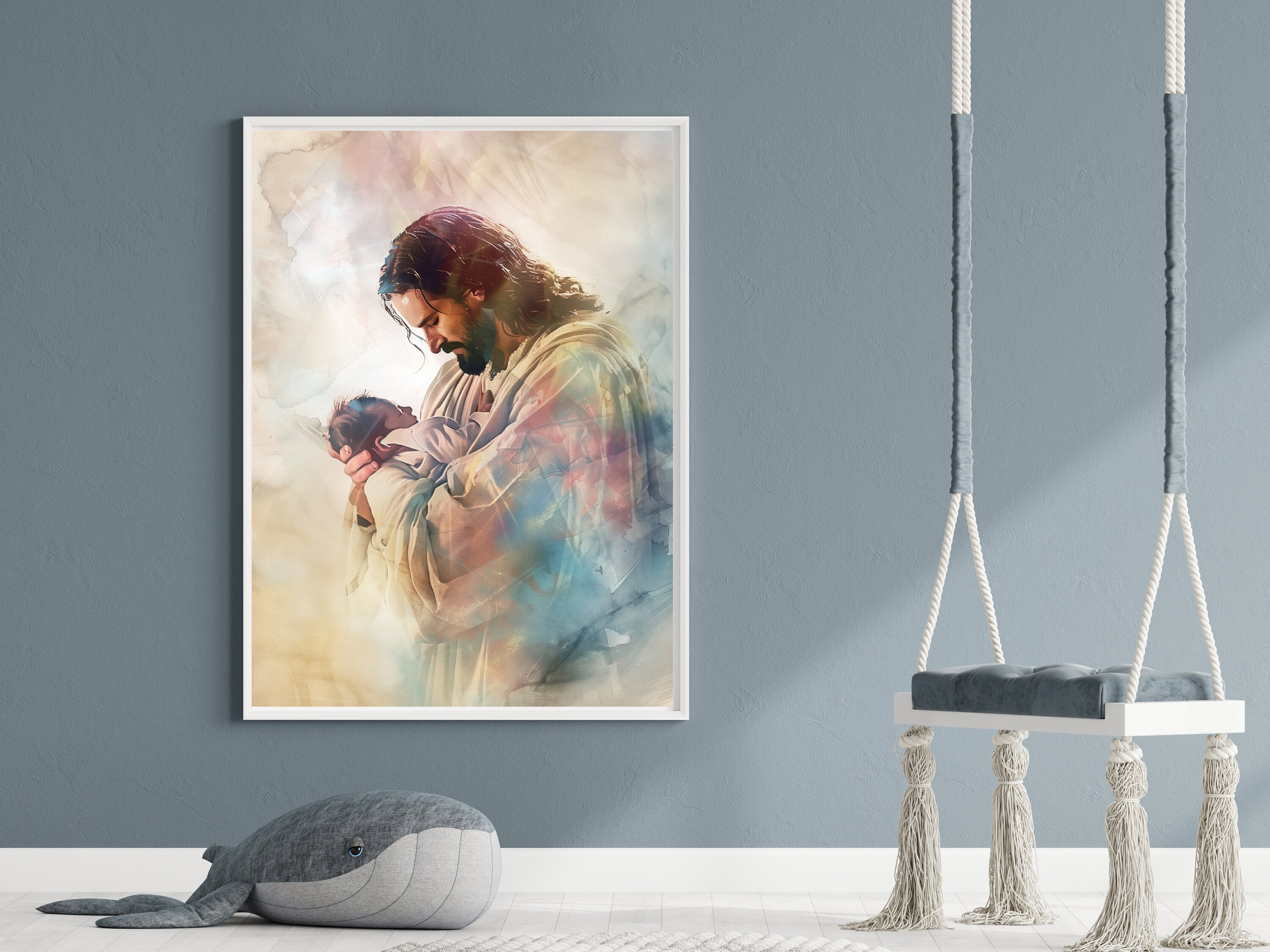 Jesus Holding a Newborn Watercolor Printable, Bible Digital Print, A ...