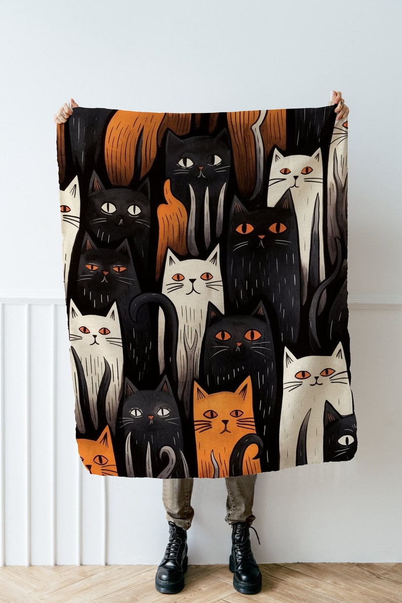 Witchy Cat Throw Girl Gifts Fuzzy Blanket Seasonal Home Decor Witchy
