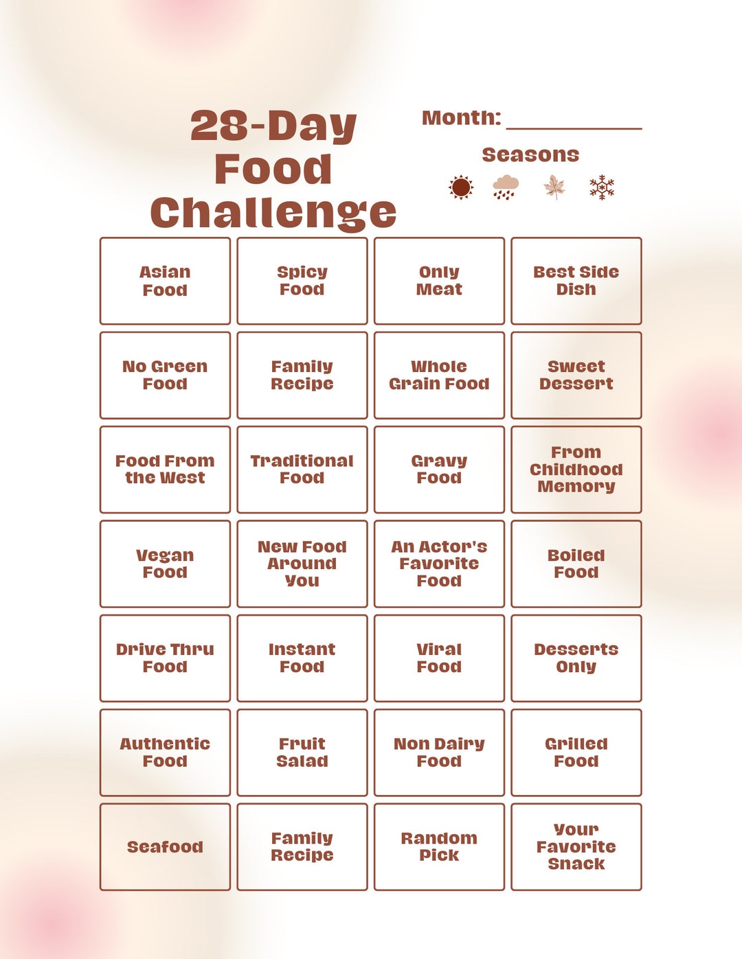28-day Food Challenge. Weekly Check in With Journaling Questions. Daily ...