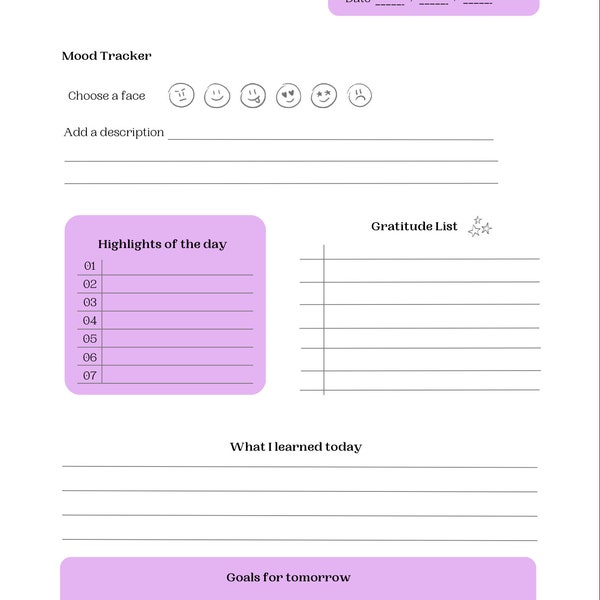 2024 Purple theme. M59 Daily Reflection Journal. Expense Tracker. Weekly menu planner. Cleaning list. To do list.