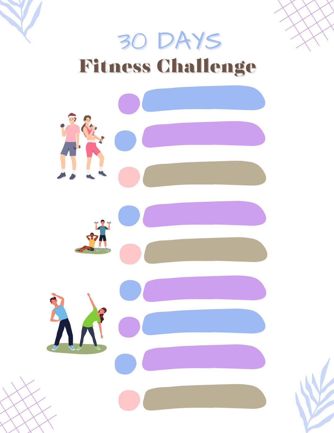 30 Day Fitness Challenge PLUS 4 Day Gratitude Challenge. Brown Peach ...
