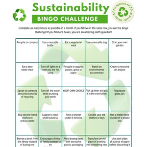 Sustainability Bingo challenge M36. 30 days writing plus mindfulness challenge. Colorful and user friendly!