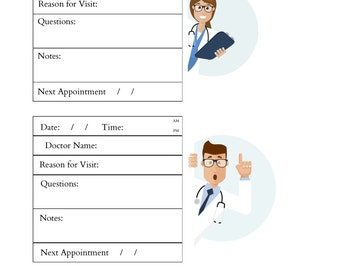 Citas. M87 Una práctica plantilla imprimible para llevar un registro de citas. Plantilla para visitas médicas.