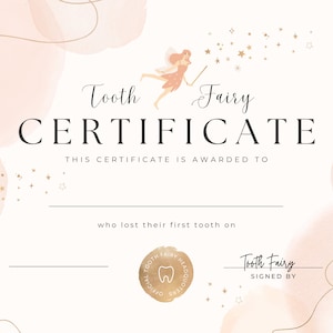 Certificado da Fada do Dente M79. 4 temas. Modelo imprimível para registrar dentes incluso com o certificado oficial da fada do dente! Foto da fada no centro.