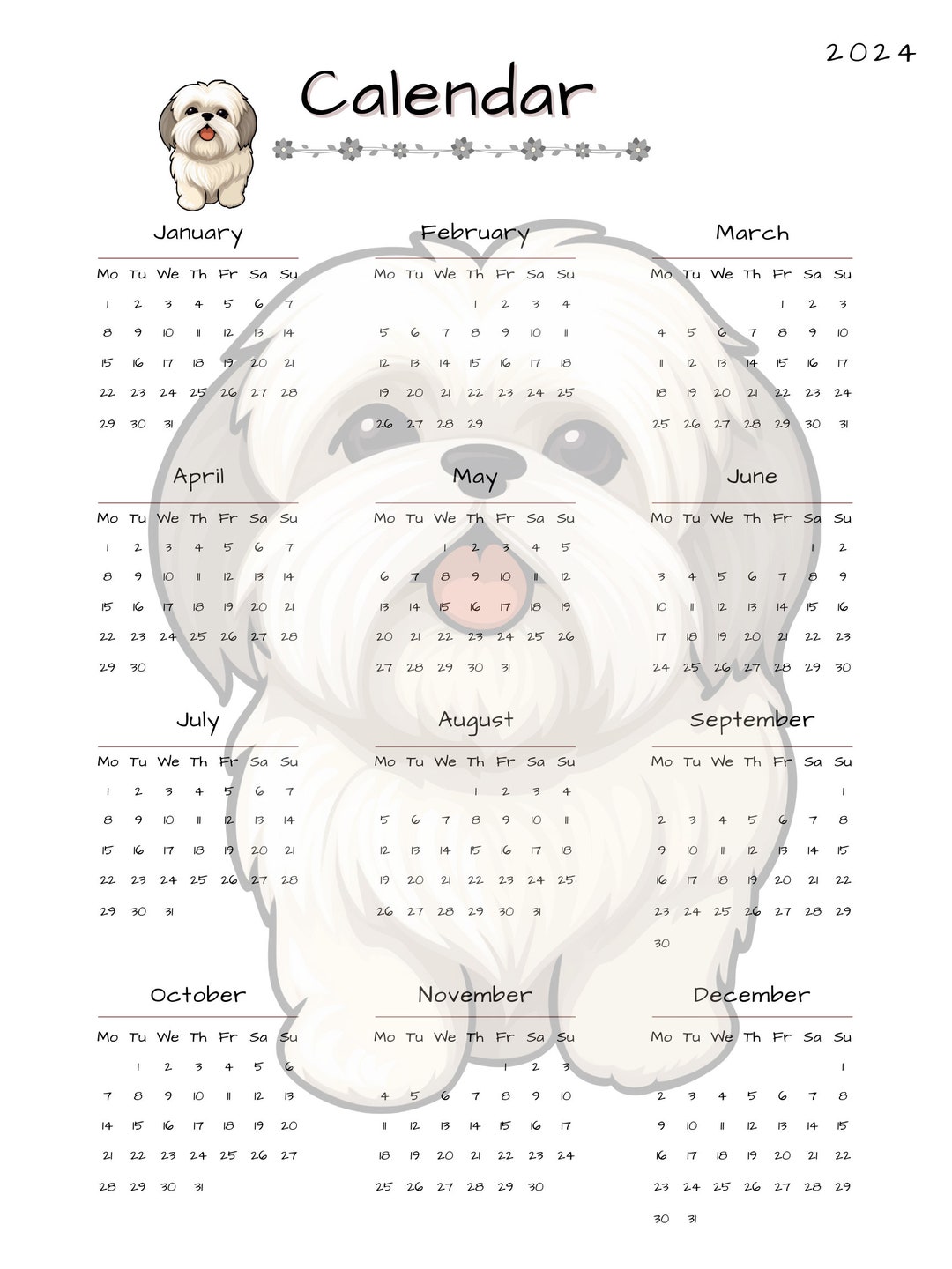 2024 Dog Theme Daily Planner. M60 Calendar. Notes. Weekly Menu. Etsy