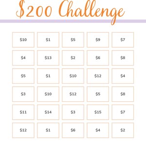 Thirty day money saving challenge. Saving 200 dollars printable template.