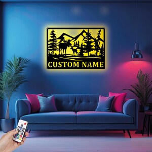 Custom Moose Wildlife Wall Art With LED Light, Personalized Moose Name Sign Decoration For Room, Moose Home Decor, Farmhouse Wall Art