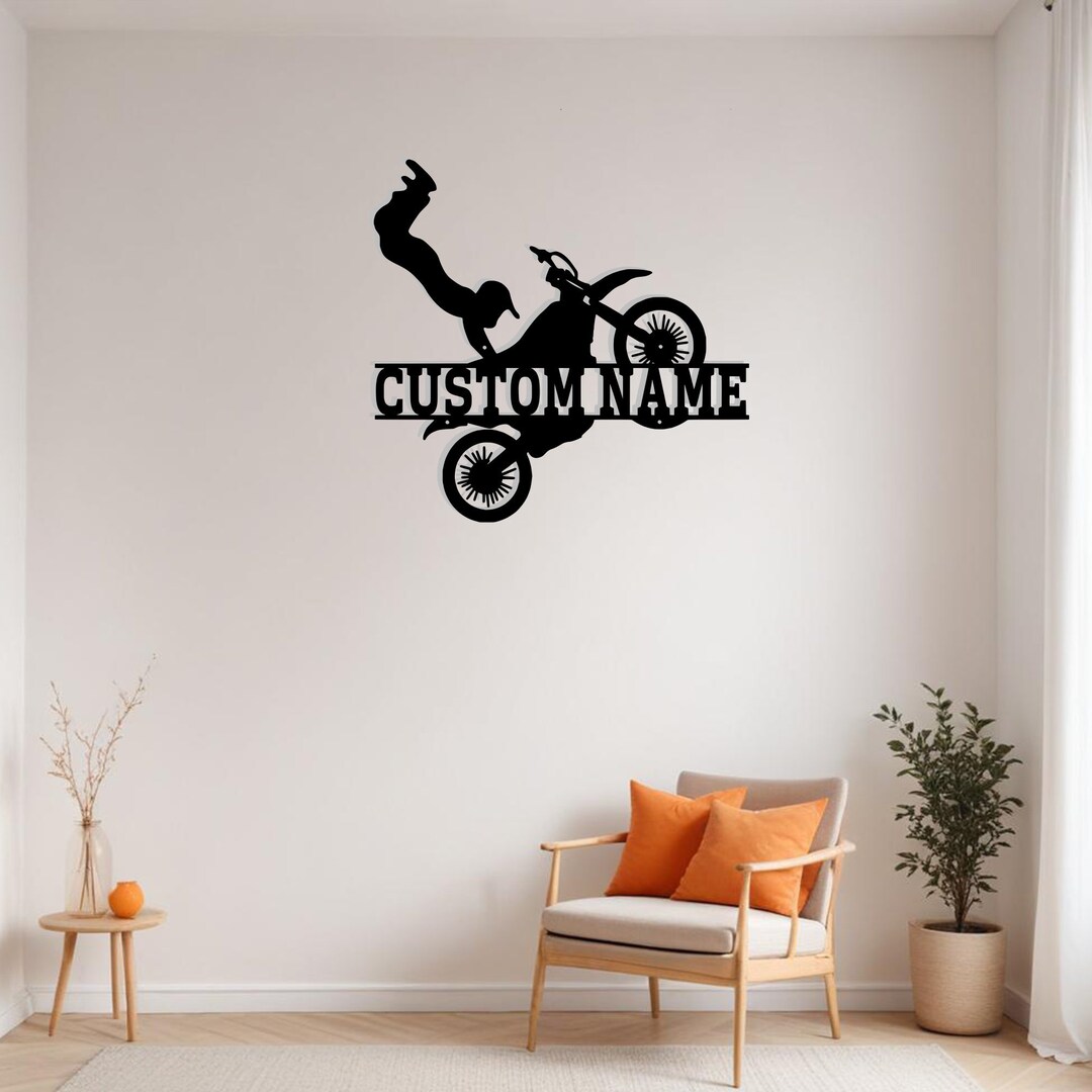 Custom Biker Metal Wall Art, Personalized Dirt Bike Decoration for Room ...