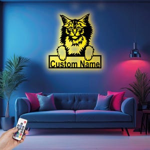 Custom Norwegian Forest Cat Metal Wall Art With LED Light, Personalized Norwegian Forest Name Sign Decoration For Room, Cat Metal Home Decor