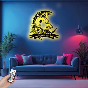 Custom Moon Fox Metal Wall Art With LED Light, Personalized Fox Name Sign Decoration For Room, Fox Metal Home Decor, Animal Wall Decor