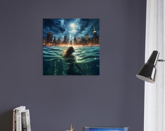 Print on canvas "young woman", mermaid, wall art for the home, wall decoration fantasy, moving art