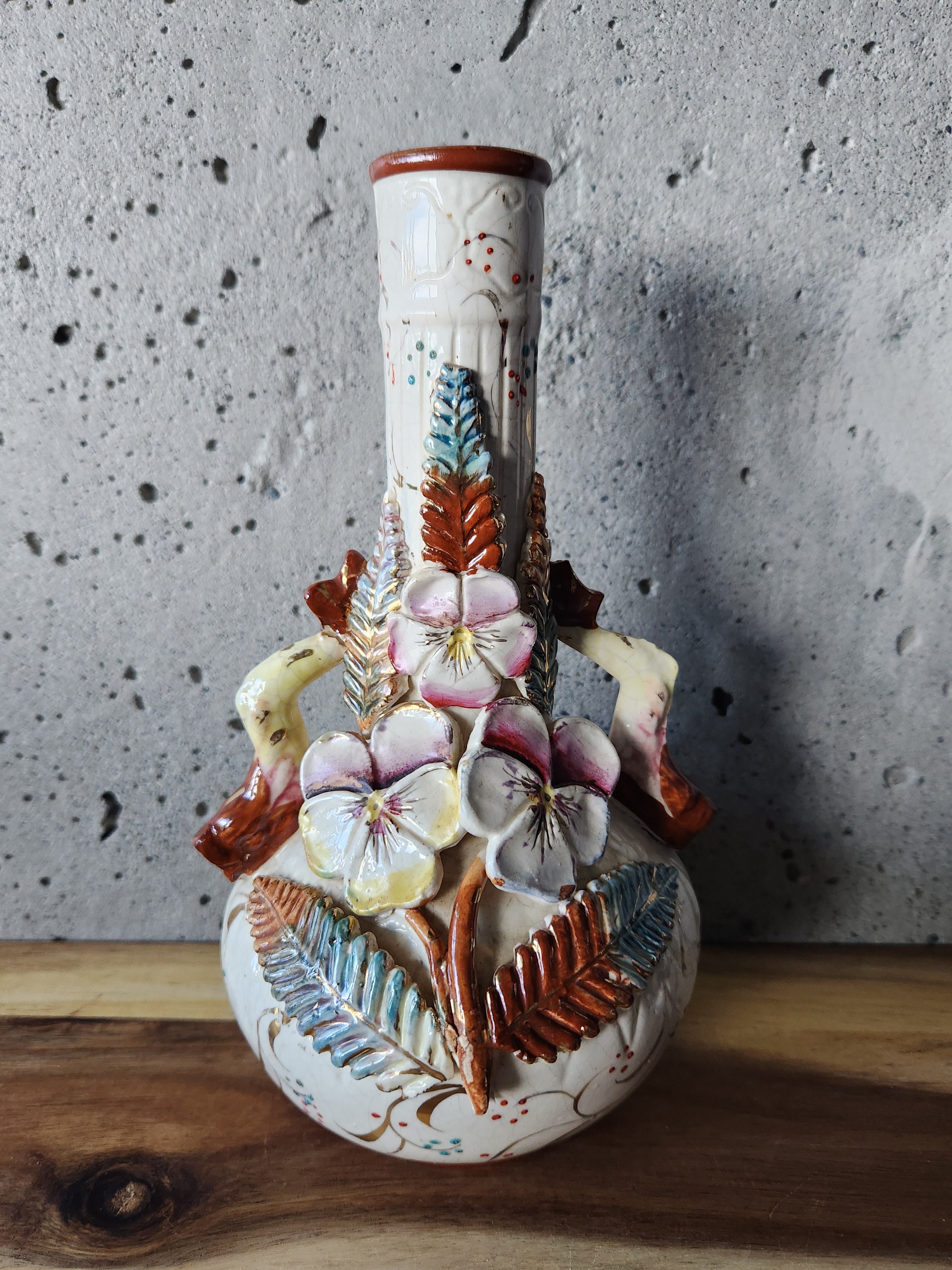 Vintage Rare Floral Pottery Vase-made in England-chic Decor
