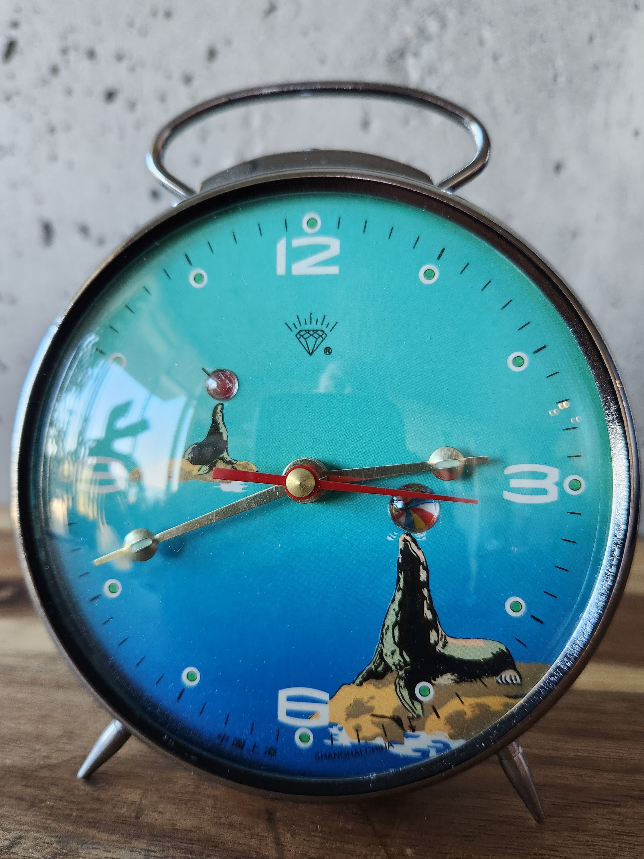 Vintage Shanghai Diamond Metal Alarm Clock-rare Baby Blue Clock