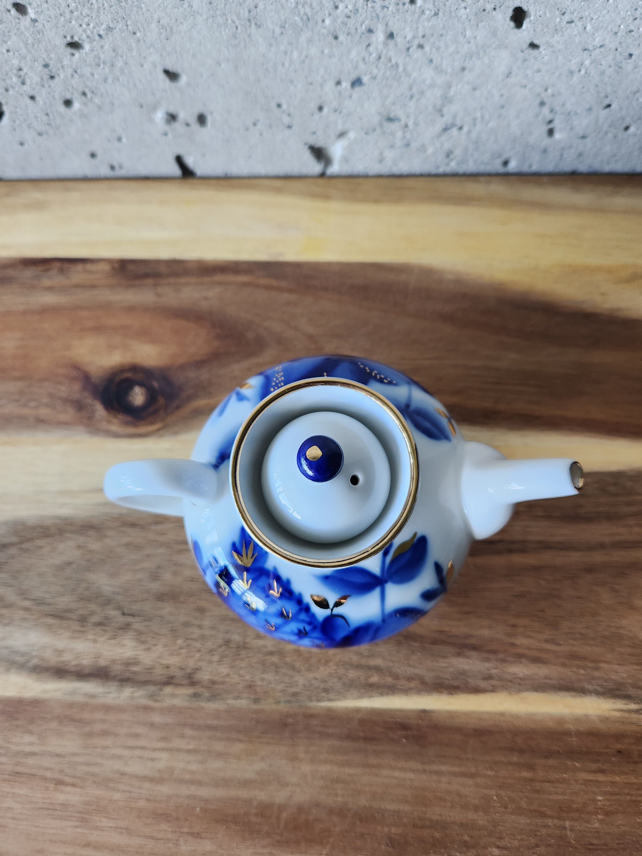 Vintage Porcelain Factory Teapot-10 Oz-cobalt Blue and Gold Fruit ...