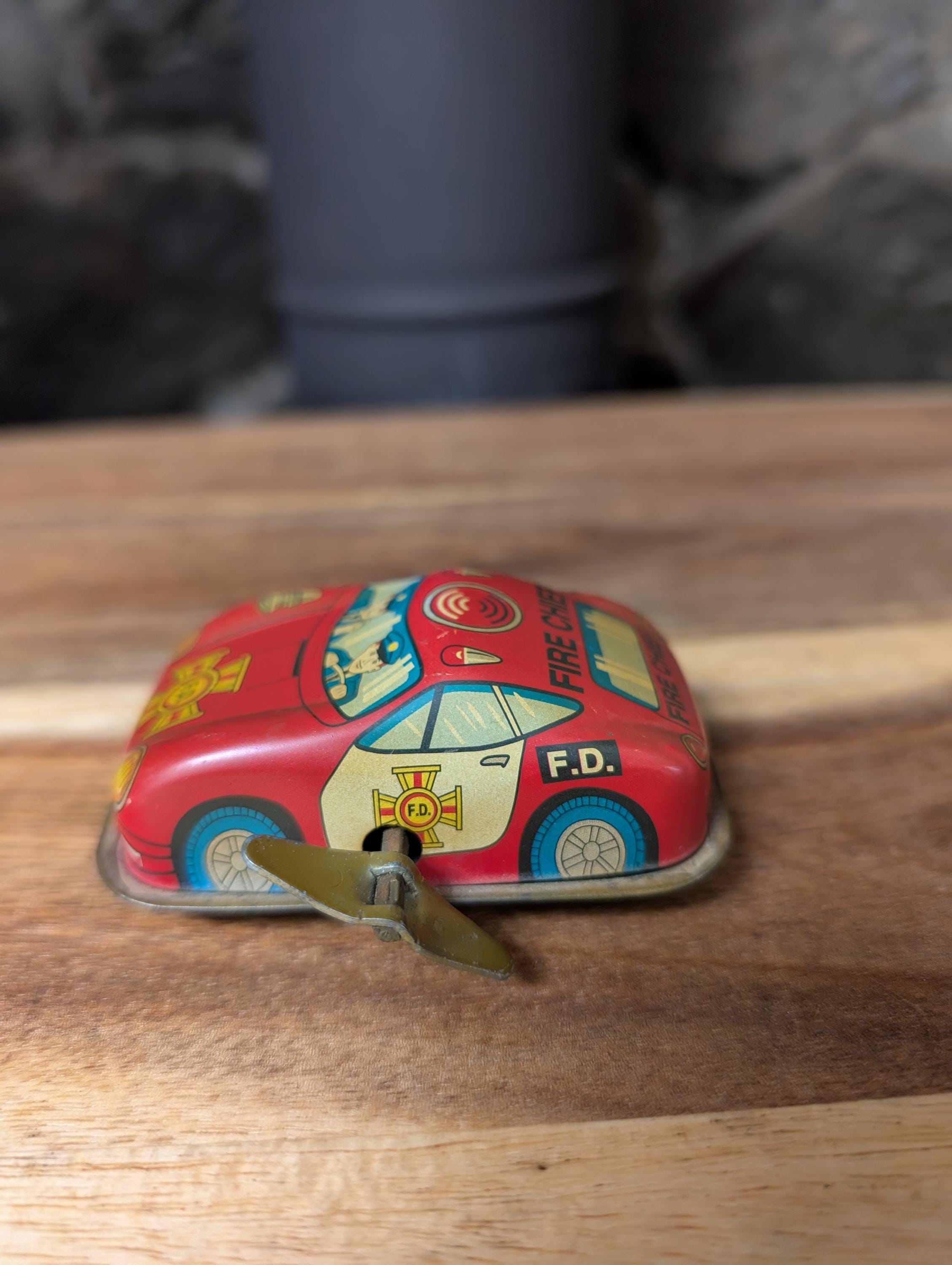 Vintage Russ Berrie & Co. Wind up Tin Toy Fire Chief Car - Etsy