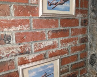 Vintage Set of 2 Framed Canada Starch Co. 1940's Ship and Airplanes Cards-Lockheed "Lightning-Curtis "Tomahawk"-Wall Decor-Fighter Jets-Rare