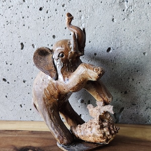 Handcrafted Wooden Resin Elephant Statue with Corral-Handcrafted Resin Elephant-Shelf Decor-Collectible-Resin Art-Phillipine Art