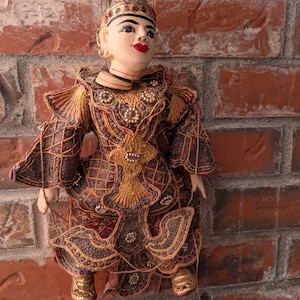 Vintage Burmese Handmade Wooden Marionette-Traditional Puppetry-Collectible Marionette-Traditional Burmese Design & Outfit