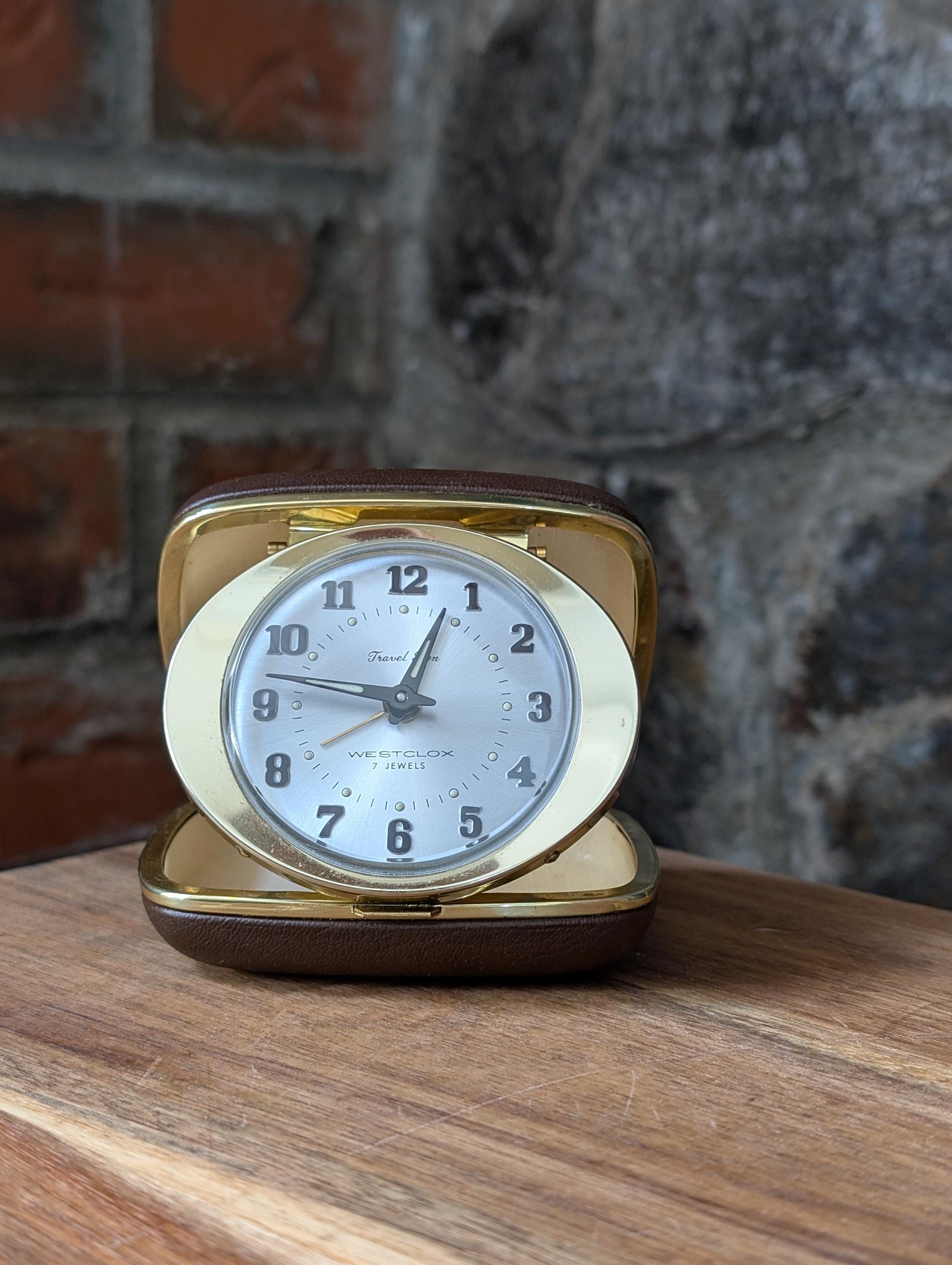 Vintage Westclox Travel Ben Wind up Alarm Clock in Case-7 Jewel